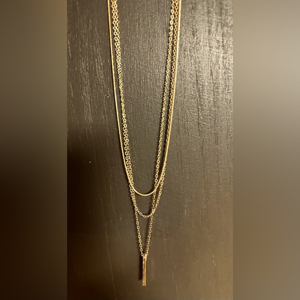 Anthropologie Mindy 14K Gold pendant bar lariat necklace - Picture 2 of 3